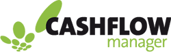 alt=”, Cashflow Manager Logo featuring black text reading CASHFLOW and green text underneath reading manager with decorative green dots next to the text”